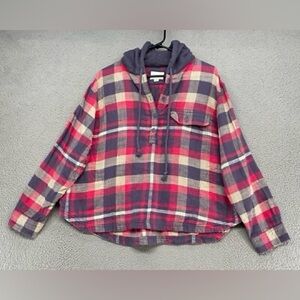 American Eagle Outfitters Red and Black Crop Plaid Flannel Shirt